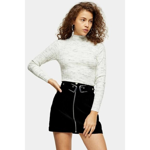 TOPSHOP Grey Knitted Marl Funnel Mock Neck Top New Rib Sweater Pullover 8605 - Picture 4 of 12